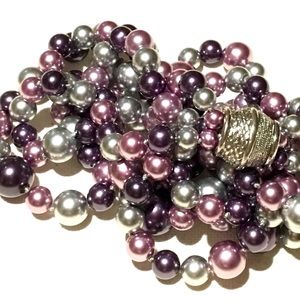 Triple Strand Metallic Necklace Magnetic Clasp
